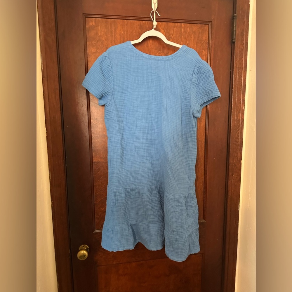 J. Jill Cyan Blue Slubbed Cotton Gauze Drop Waist Tiered Midi Dress Size L - Picture 4 of 5